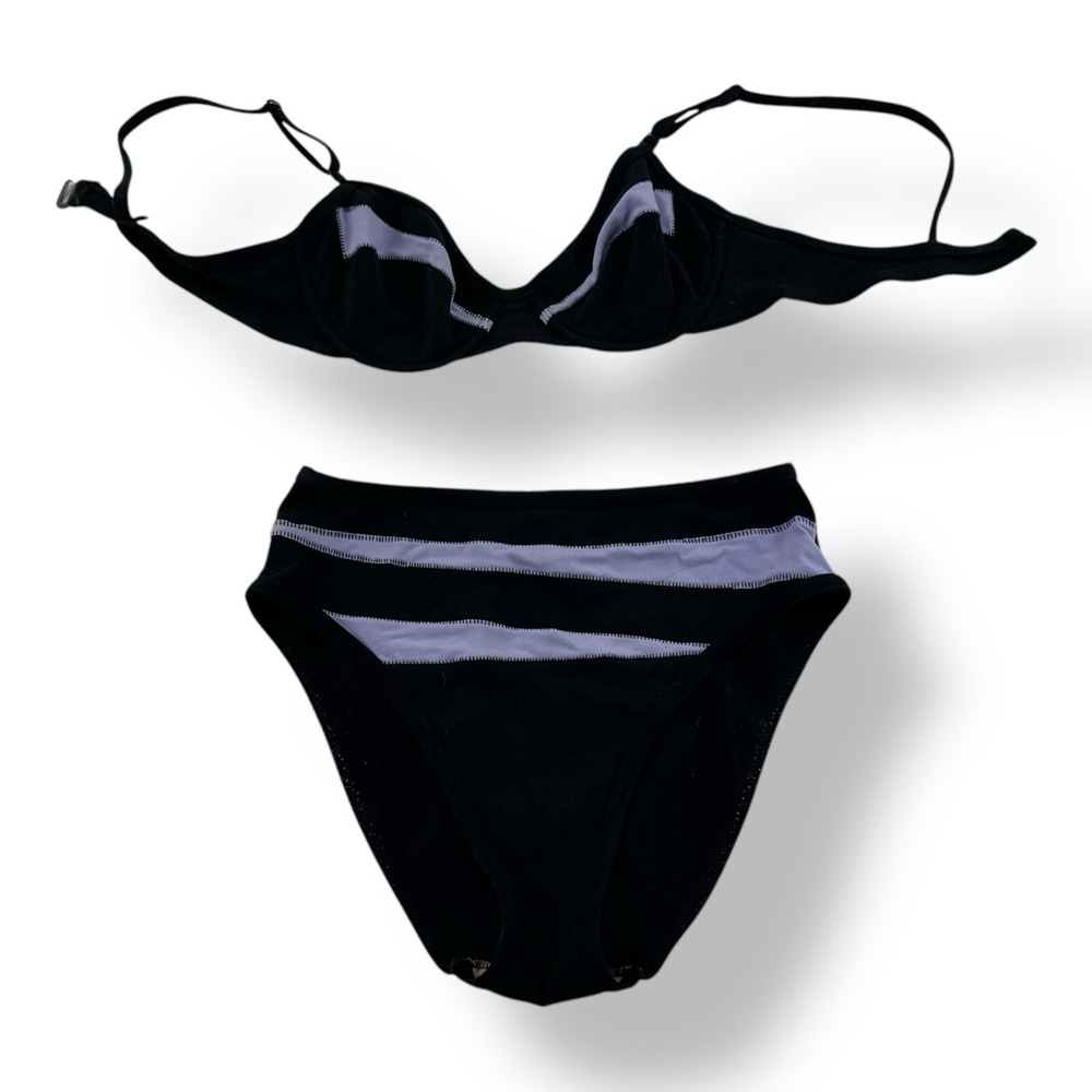 Karla Colletto‎ Black Purple Polyester Spandex 2 Piece Bikini Womens Size 1